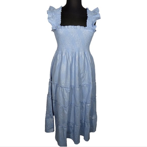 Hill House Women's 2XL The Ellie Nap Dress Light Blue Glitter Check Smocked Midi - Picture 10 of 10